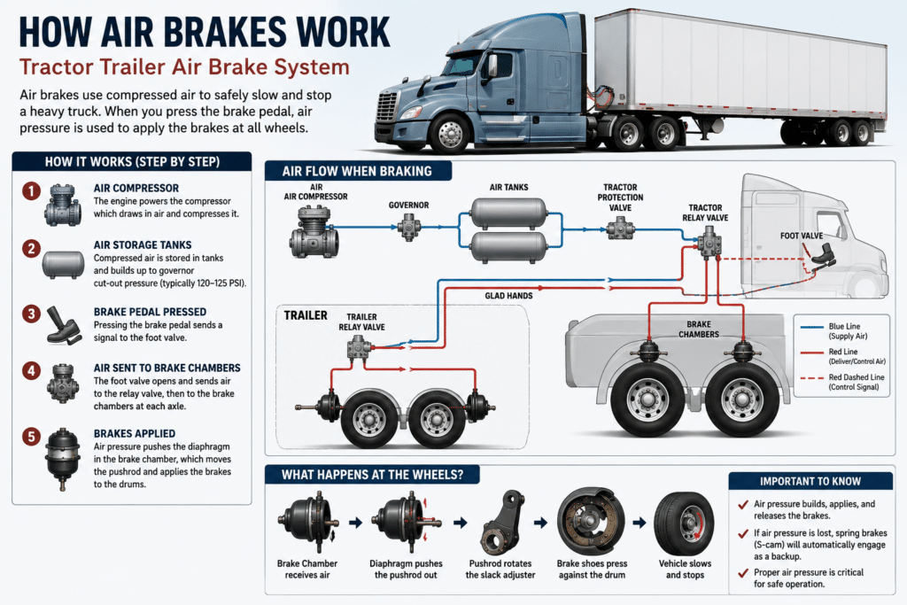 How air brakes work on a tractor trailer