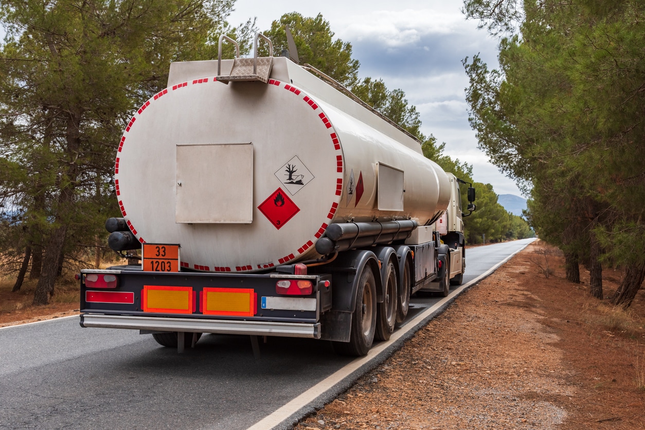 Truck with hazmat endorsement stickers